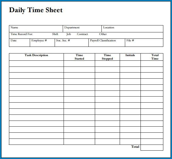 Example of Work Timesheet Template