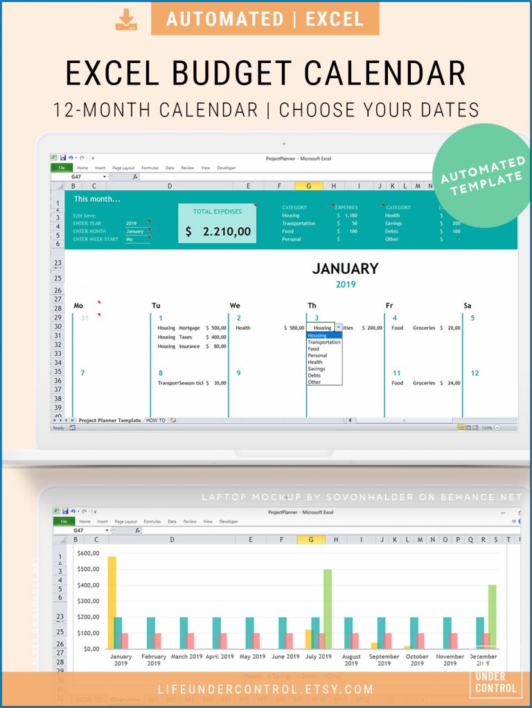 budget calendar template printable
