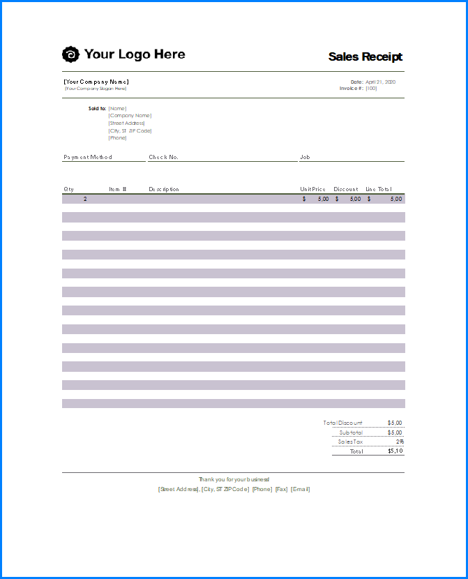 Free Printable Excel Receipt Template