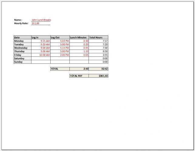 √ Free Excel Timesheet Formula With Lunch Break 7820