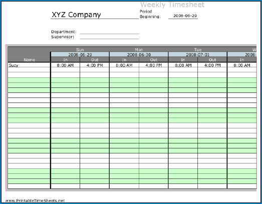 Excel Timesheet Template For Multiple Employees Example