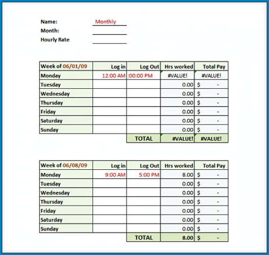 √ Free Printable Excel Timesheet Template Monthly