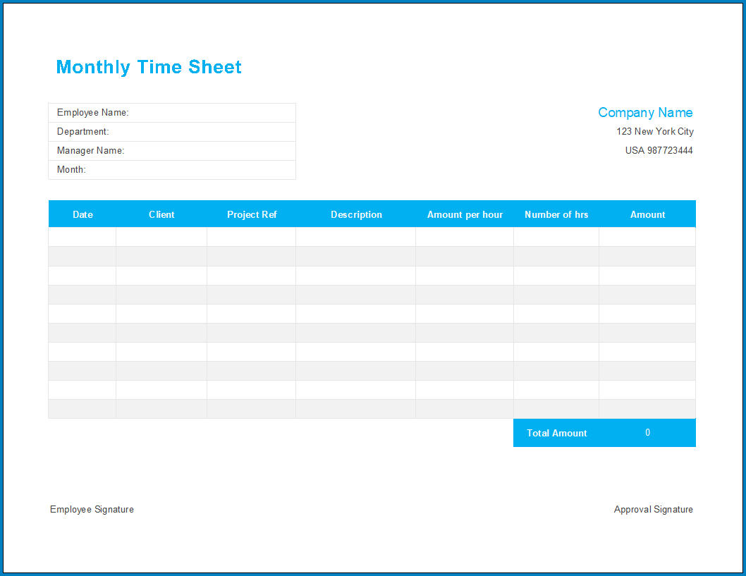 Free Printable Excel Timesheet Template Monthly