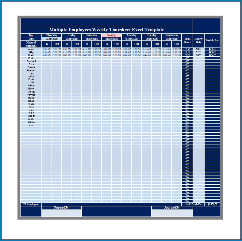 Free Printable Excel Timesheet Template For Multiple Employees