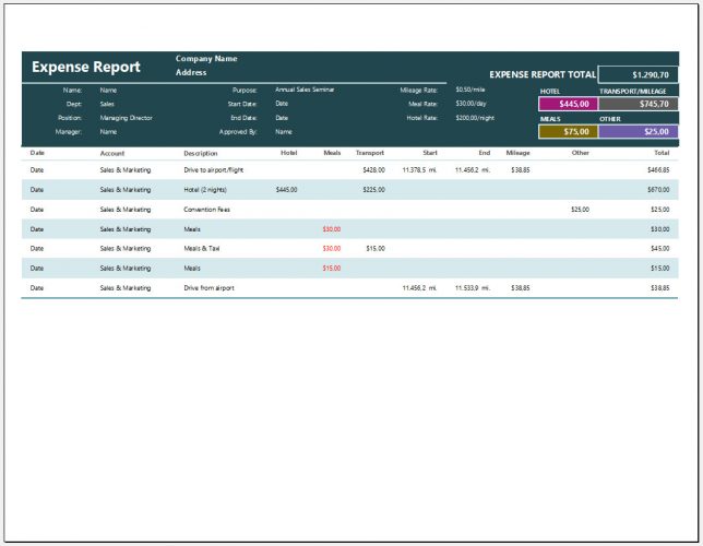 √ Free Printable Expense Report Form