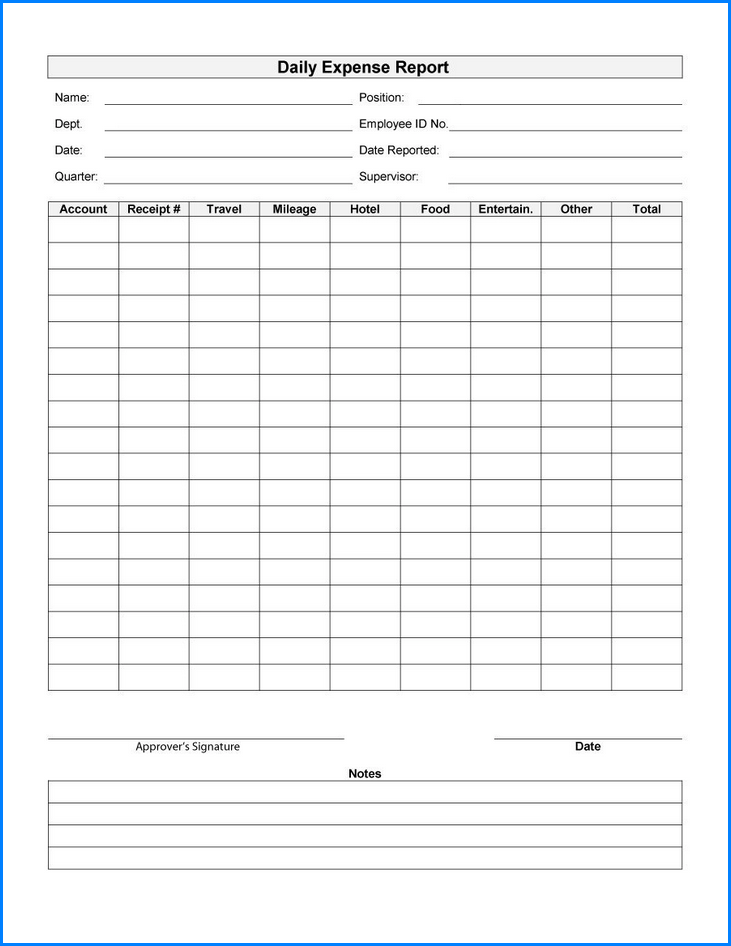 Expense Report Form Sample