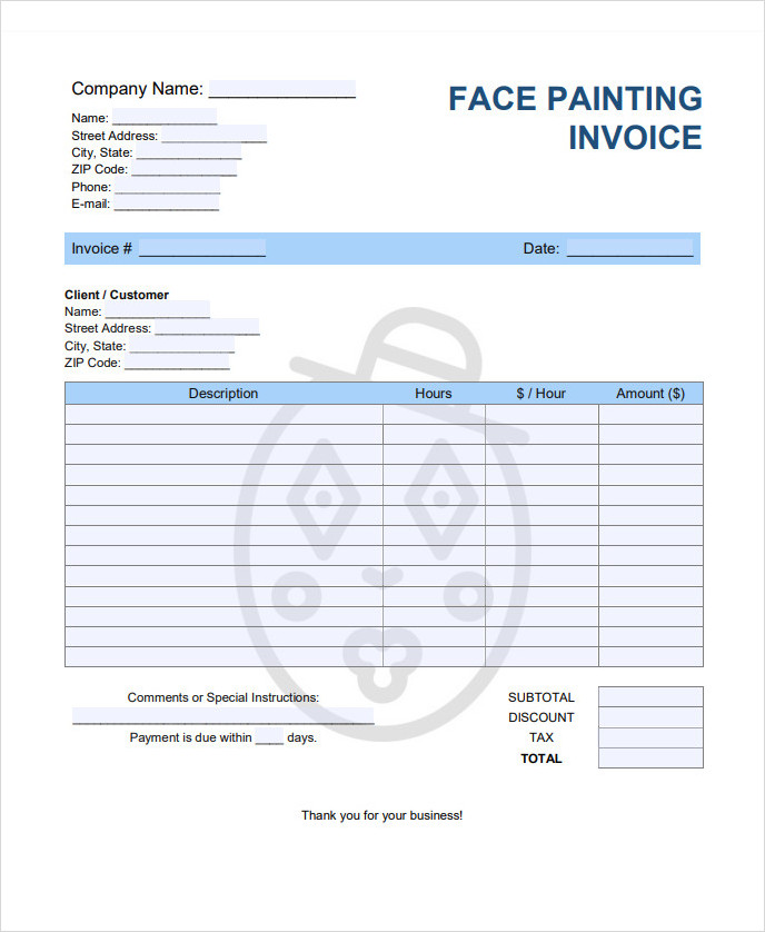 Face Painting Artist Invoice Template