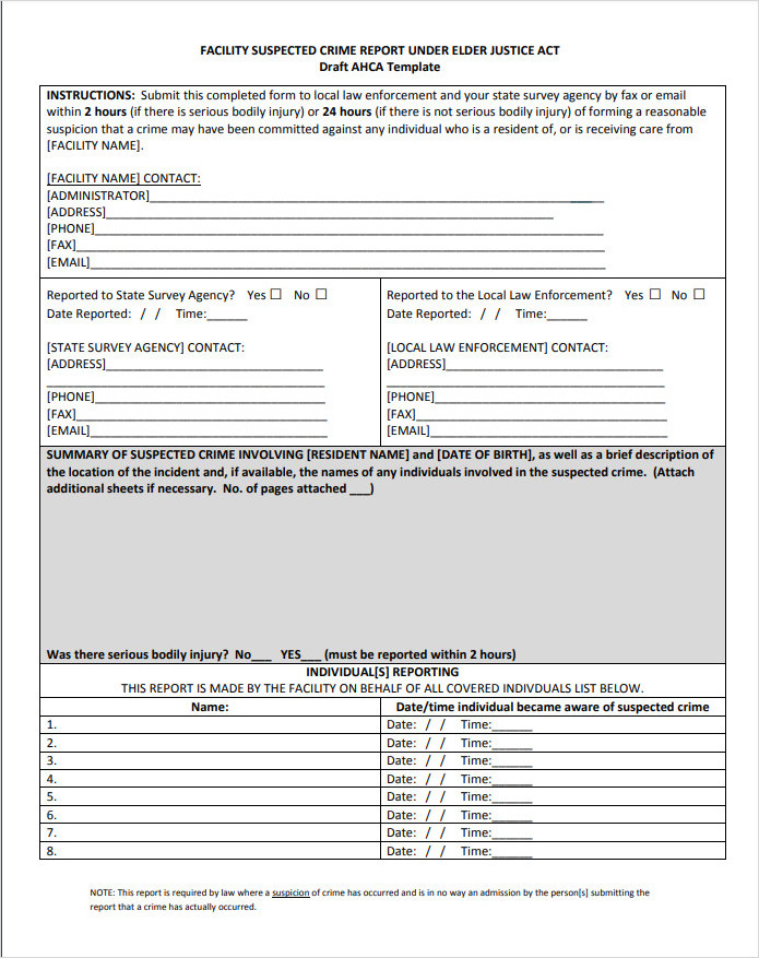 Facility Suspected Crime Report Form