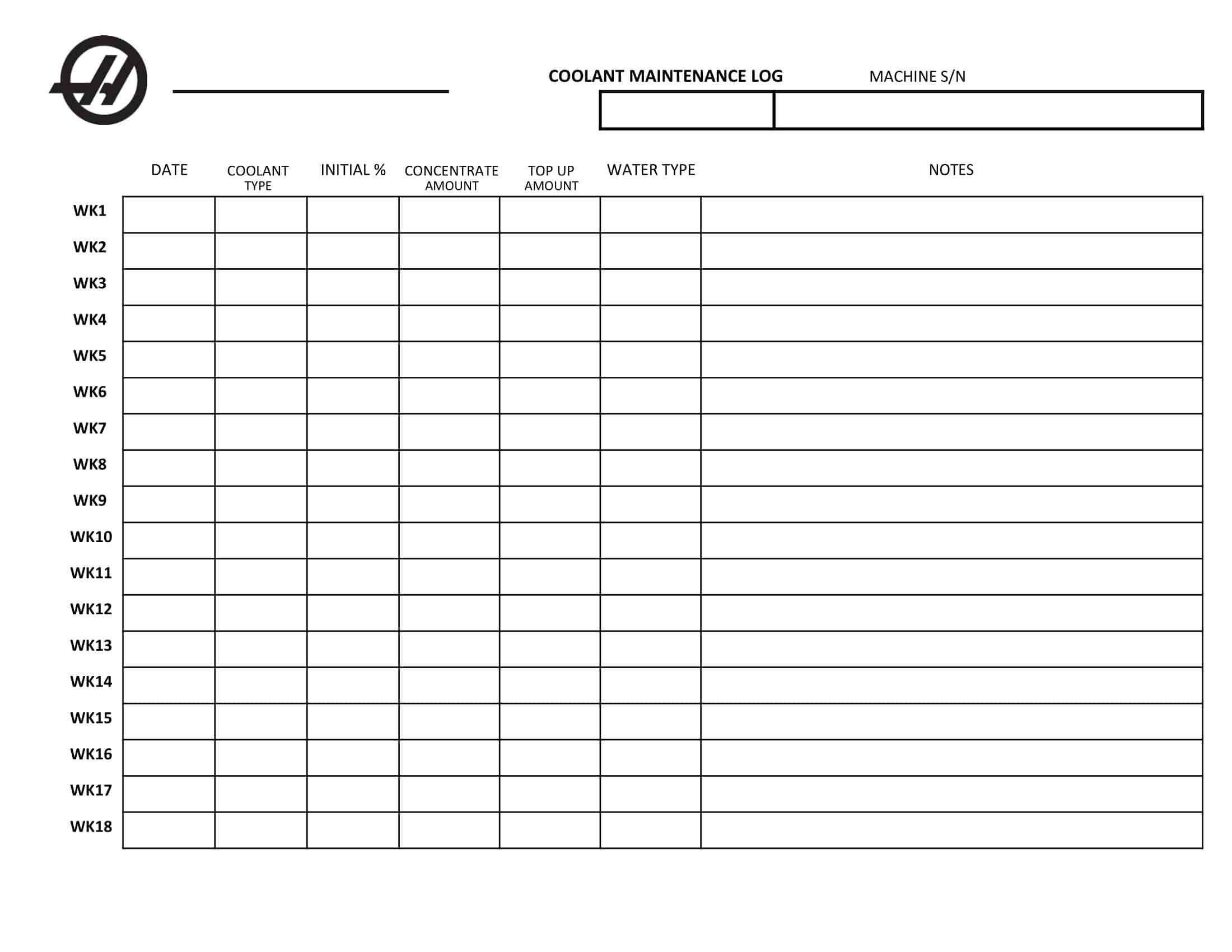 Farm Equipment Maintenance Log Template Example