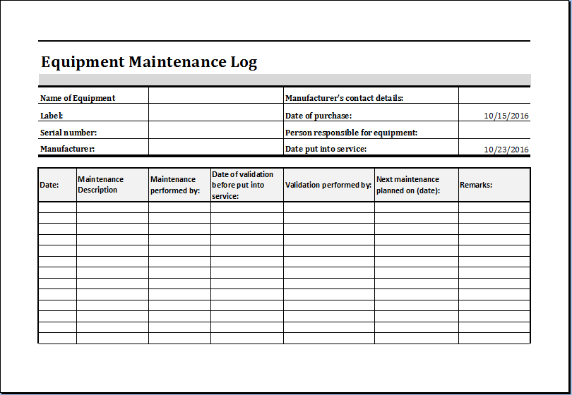 Farm Equipment Maintenance Log Template Sample