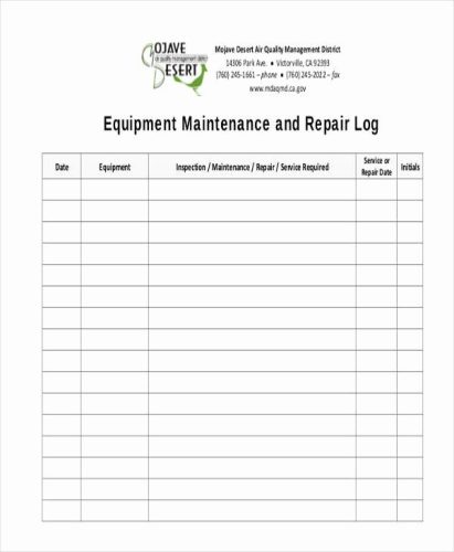 √ Farm Equipment Maintenance Sheet Template