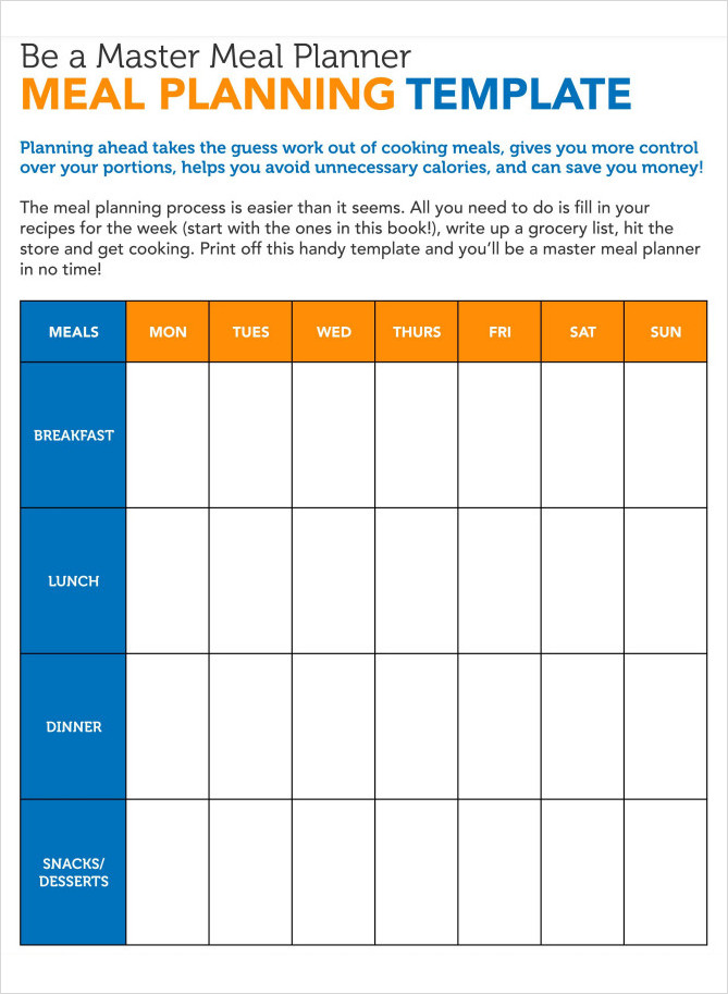 Fast Metabolism Diet Meal Master Planning Template