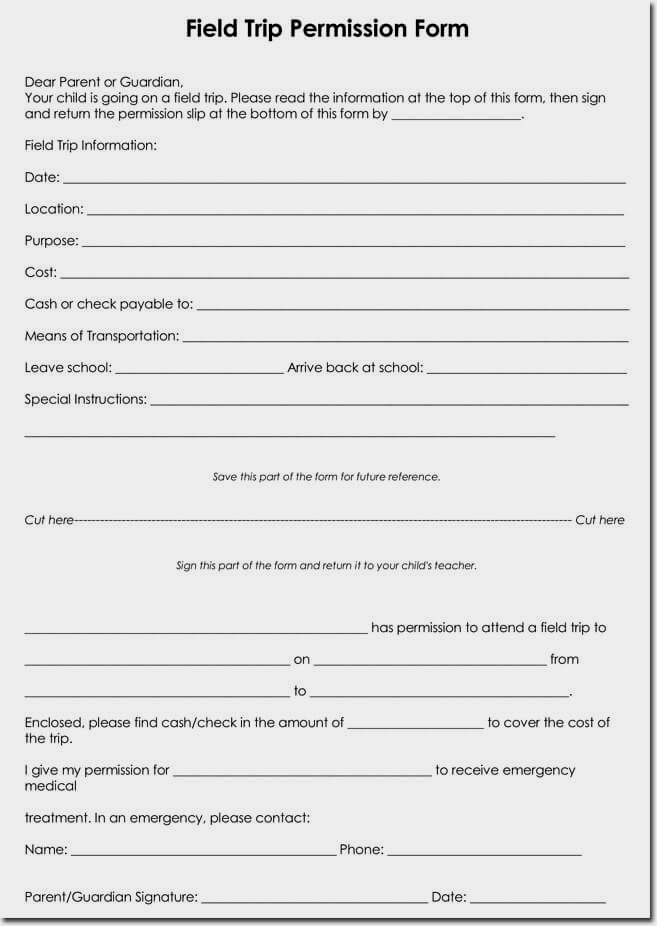 Field Trip Permission Slip Template Sample