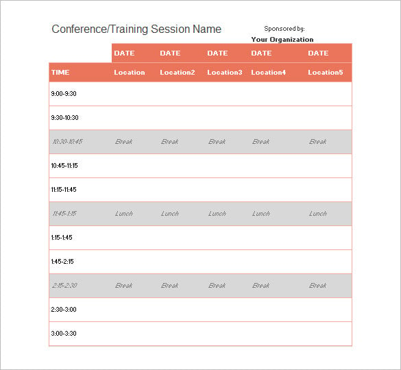 Five Day Event Schedule Template Example