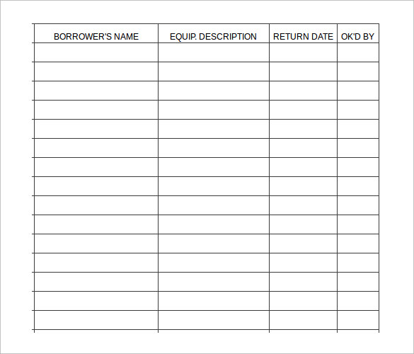 Football Equipment Sign out Sheet Template