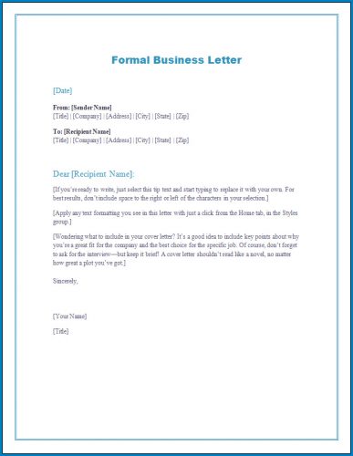 √ Free Printable Formal Business Letter Template