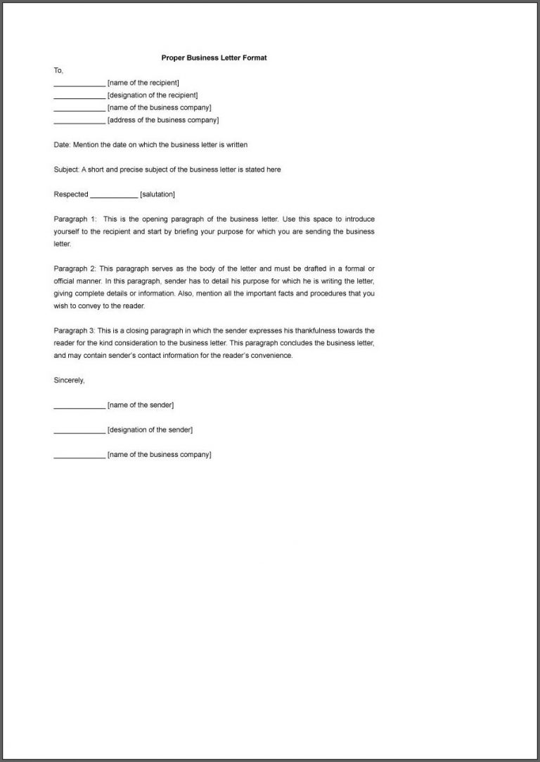 Free Printable Formal Business Letter Template