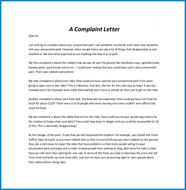 Formal Letter Of Complaint Template Example