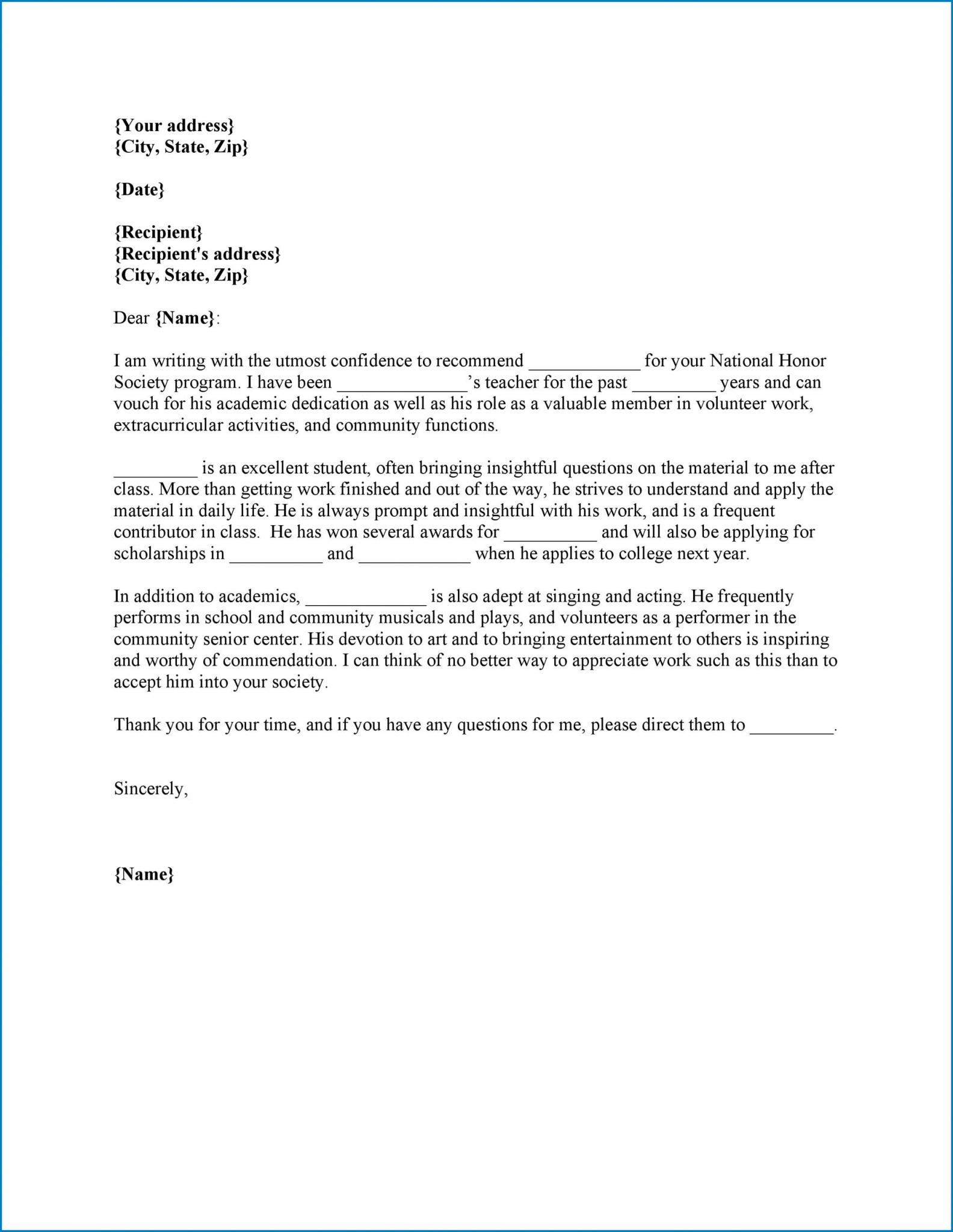 √ Formal Letter Of Recommendation Template Templateral 5722