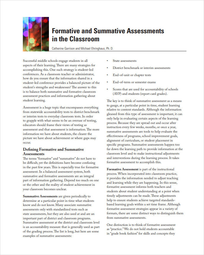 Formative and Summative Assessment in Classroom