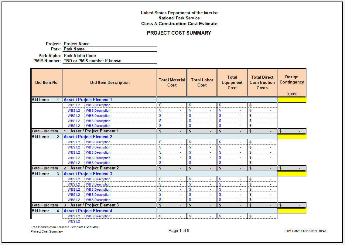  Free Construction Estimate Template Excel