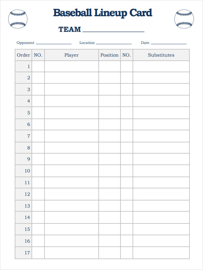 Free Printable Baseball Lineup Card Pdf