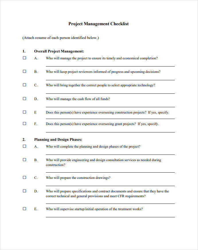 Free Project Management Checklist Template PDF