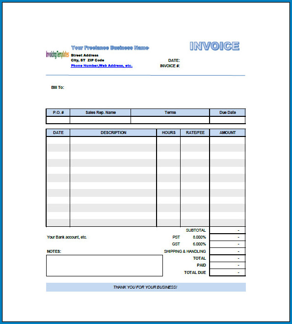 Freelance Invoice Template Sample