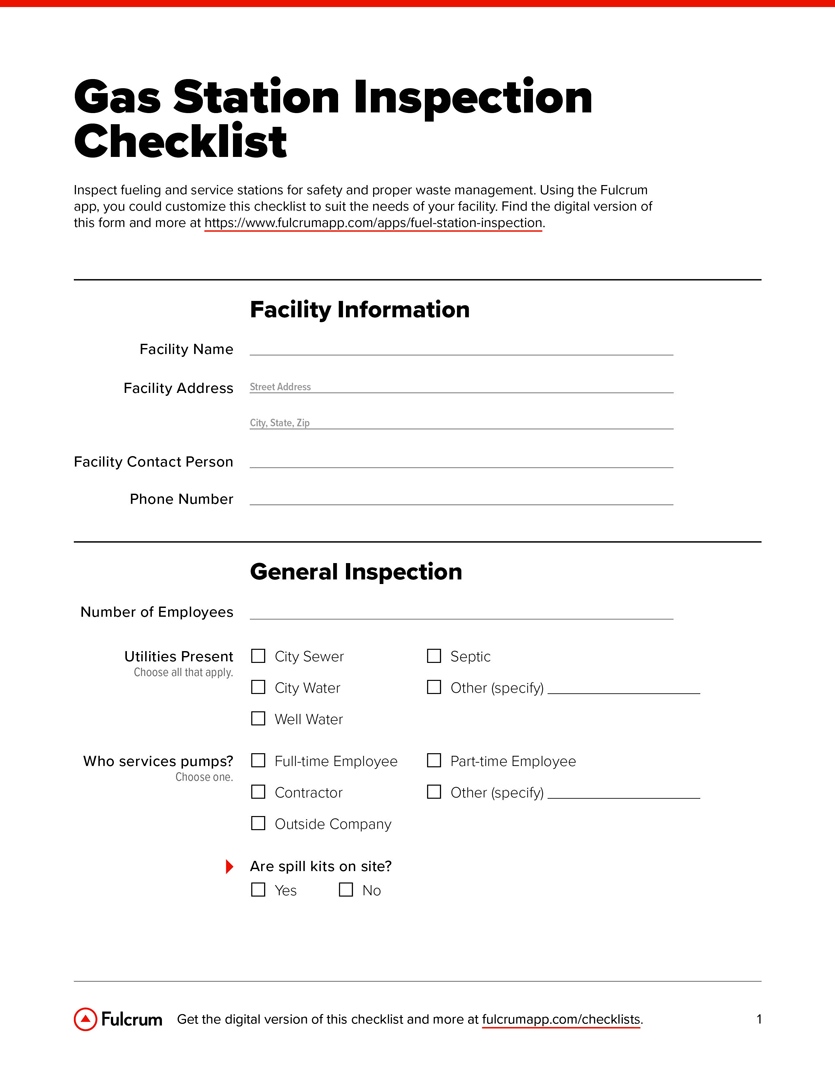 Fuel Station Inspection Checklist Template Sample