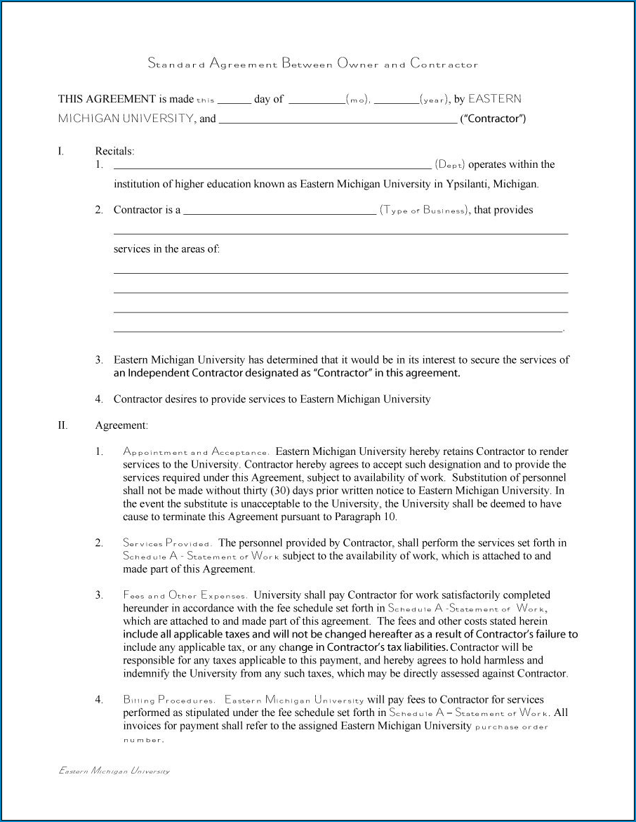 General Contractor Agreement Template Sample