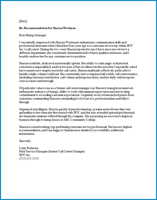 General Letter Of Recommendation Template