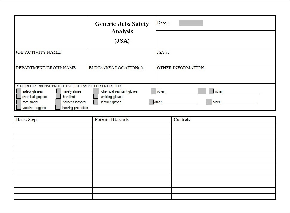 Generic Job Safety Analysis Form