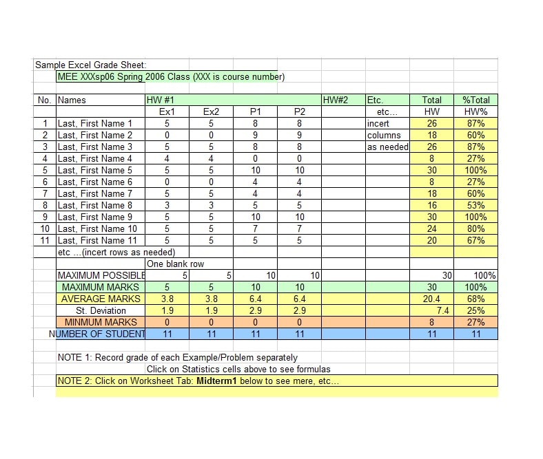 Grade Book template