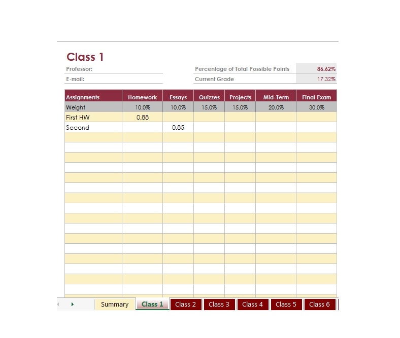 Grade Book template