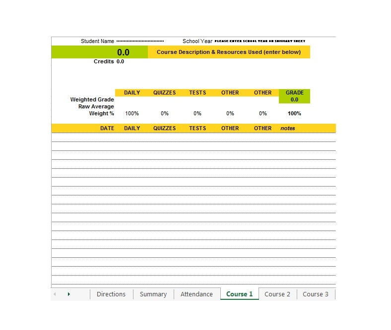 Grade Book template