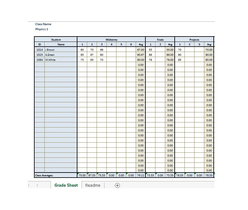 Grade Book template