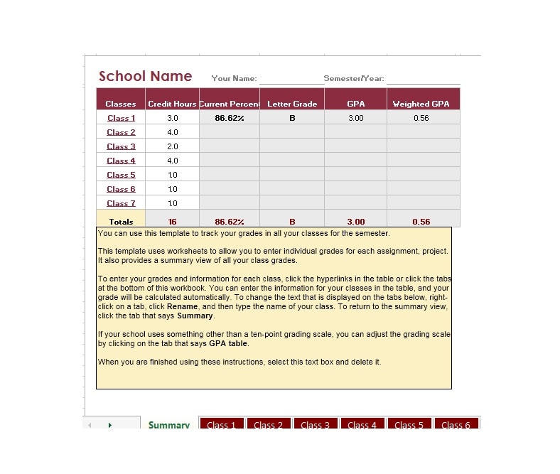 Grade Book template