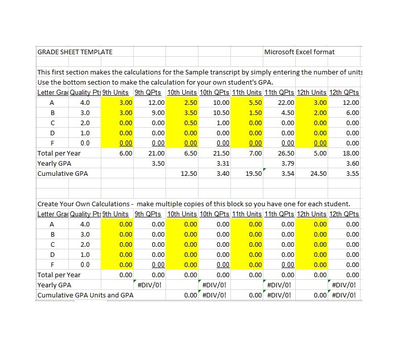 Grade Book template