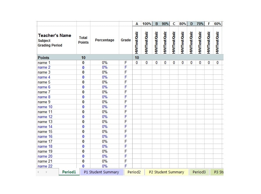 Grade Book template