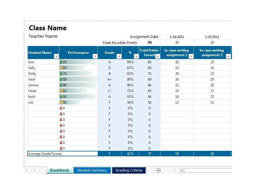 Grade Book template