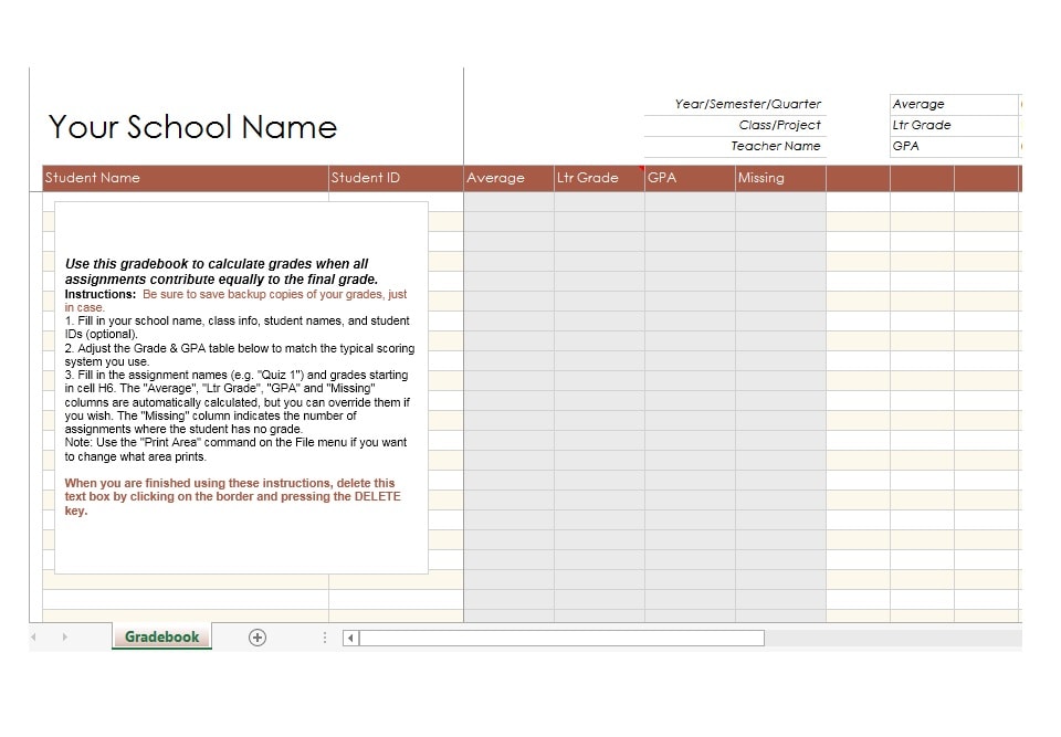 Grade Book template