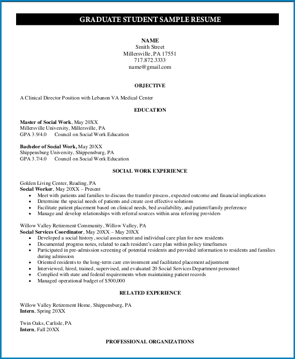 Graduate School Resume Template Sample