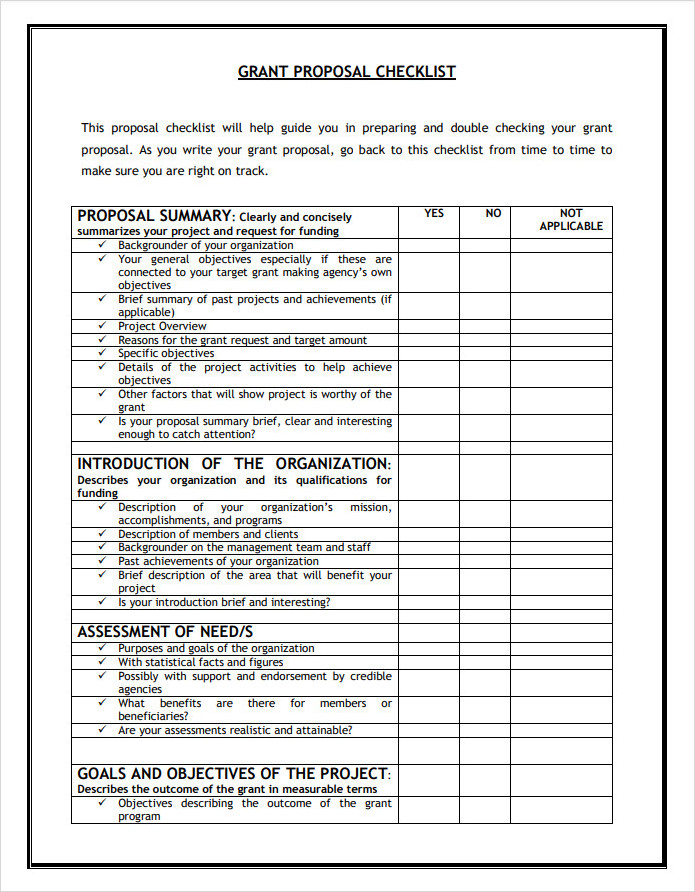 Grant Proposal Checklist Template