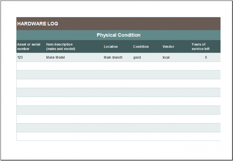 Hardware Log Sheet Template