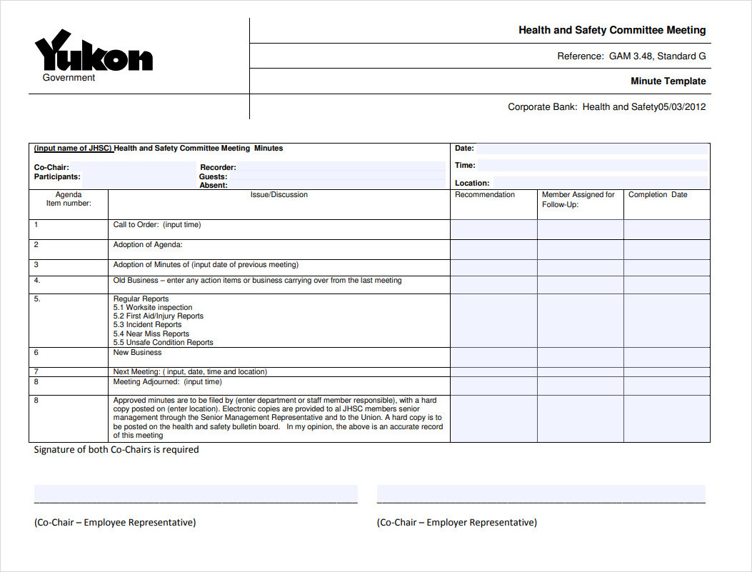 Health And Safety Committee Meeting Minutes Template