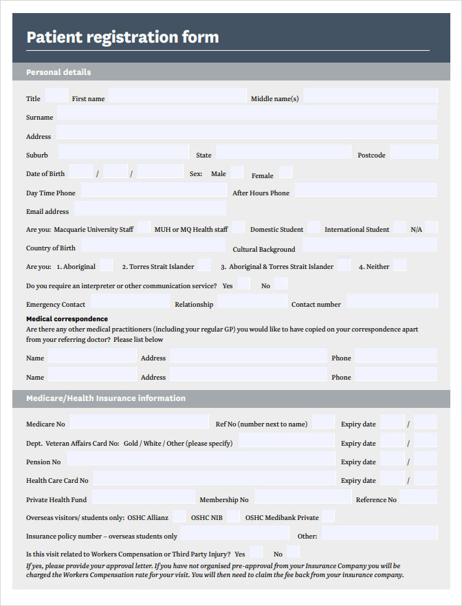 Health Patient Registration Form