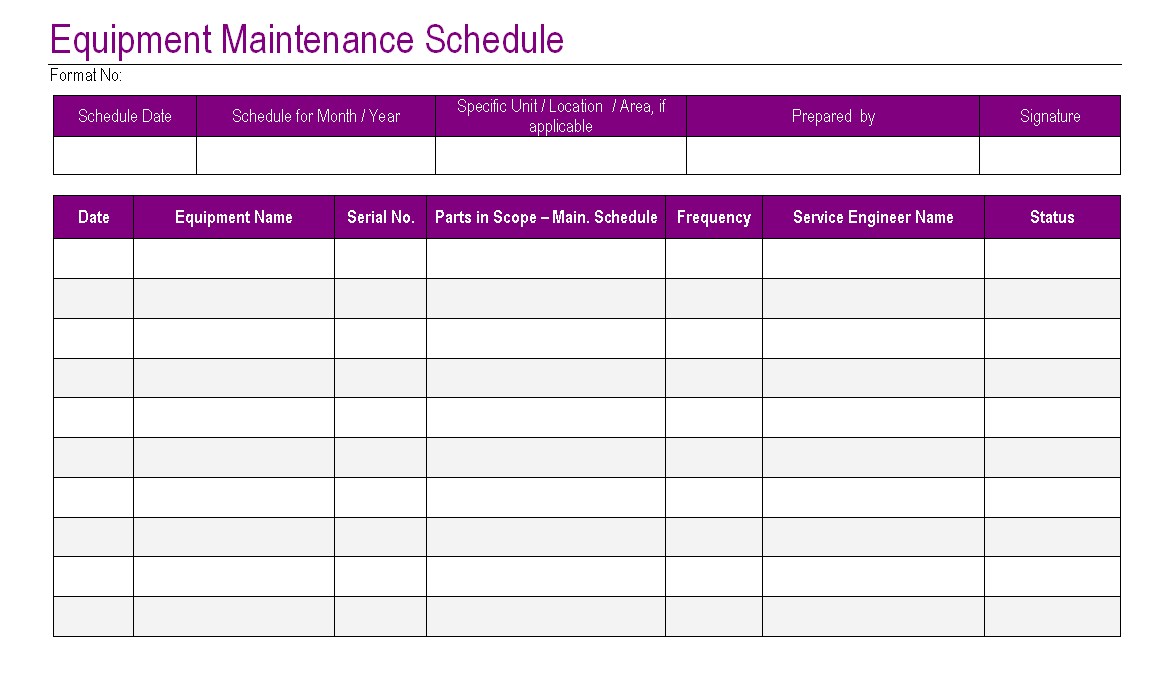 Heavy Equipment Maintenance Log Template Example