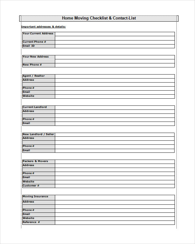 Home Moving Checklist Template Word