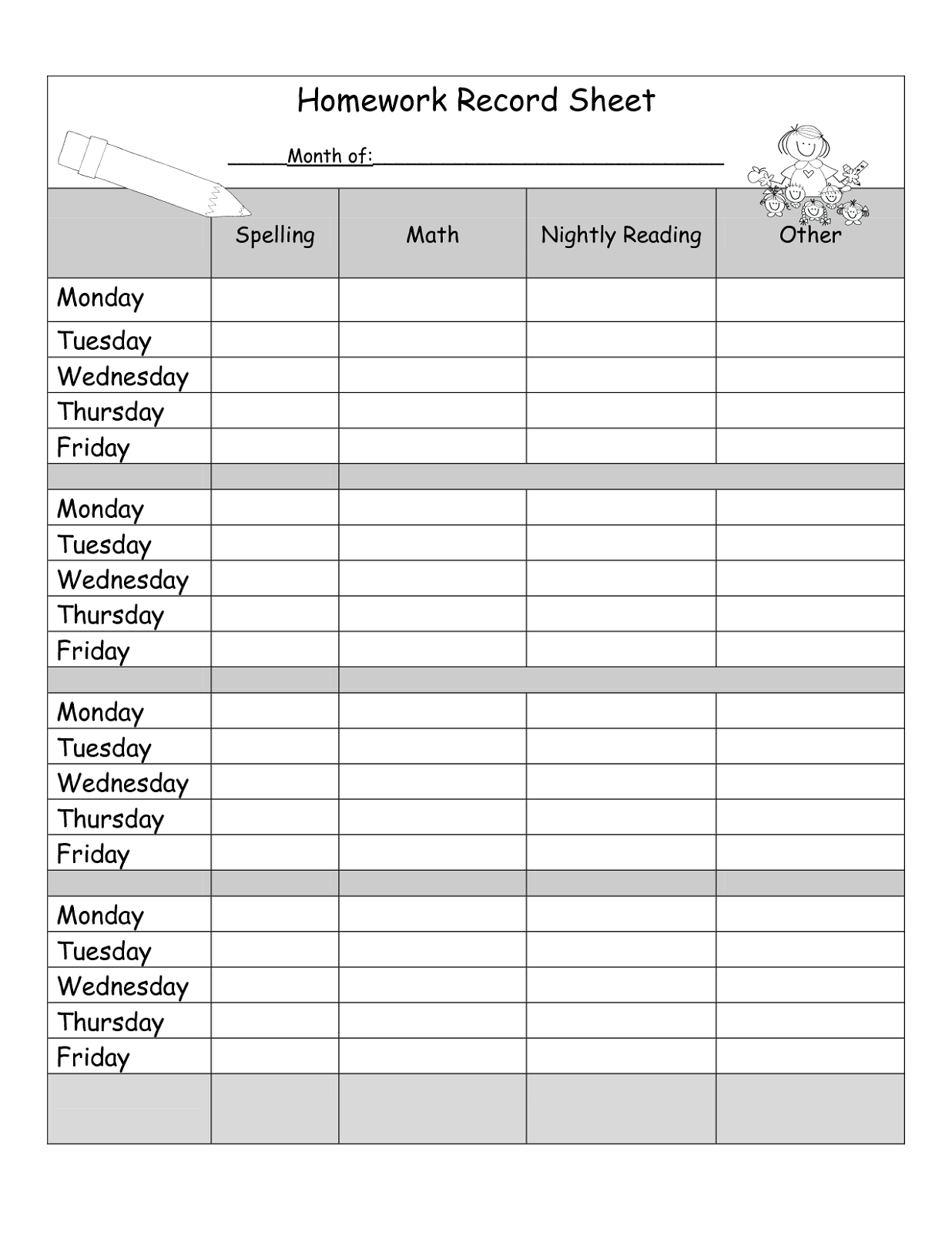 Home Schooling Study Record Template Example