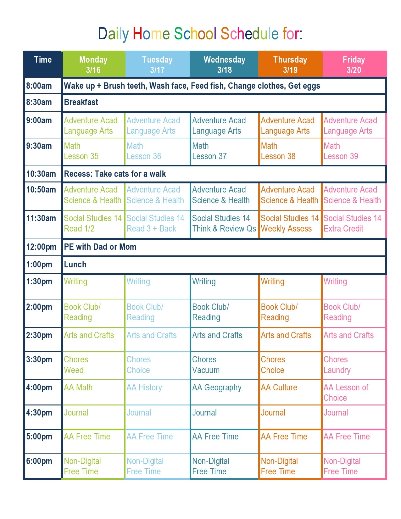 Home Schooling Study Record Template Sample